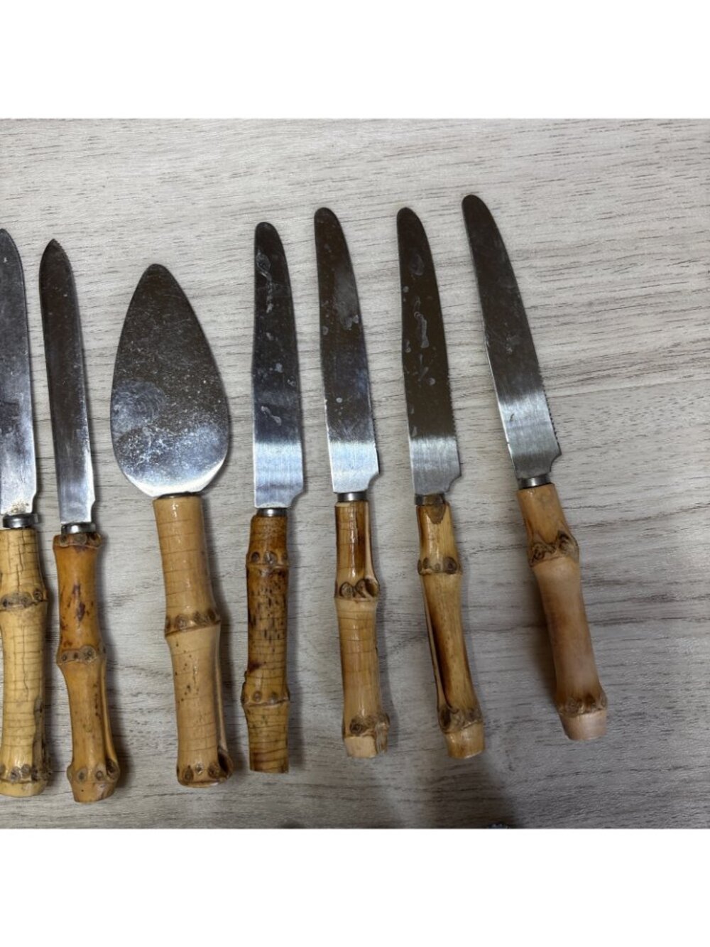 Vtg 29pc Bamboo Handle Flatware Silverware and Serving Pieces Stainless Japan - Picture 9 of 14